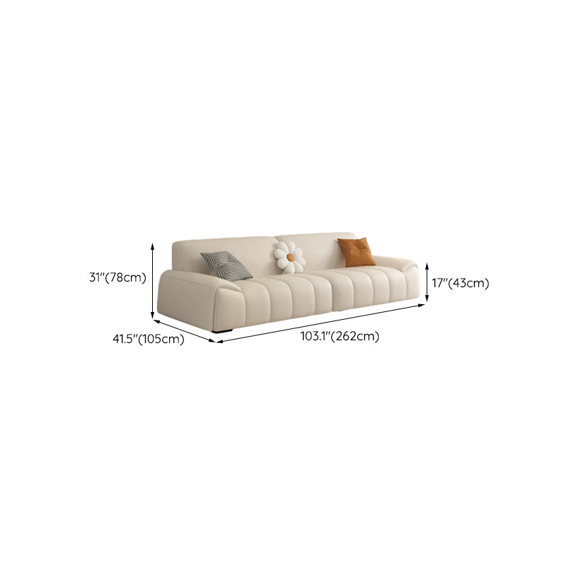 Genuine Leather Cream Sofa Modern 30.7" H Pillow Top Arm Sofa