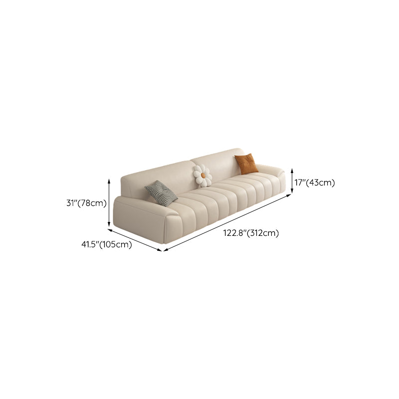 Genuine Leather Cream Sofa Modern 30.7" H Pillow Top Arm Sofa