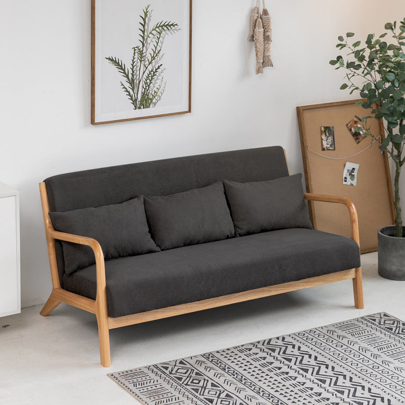 Nordic Solid Wood Sofa 3-Seater Square Arm Sofa with Single Cushion Seat