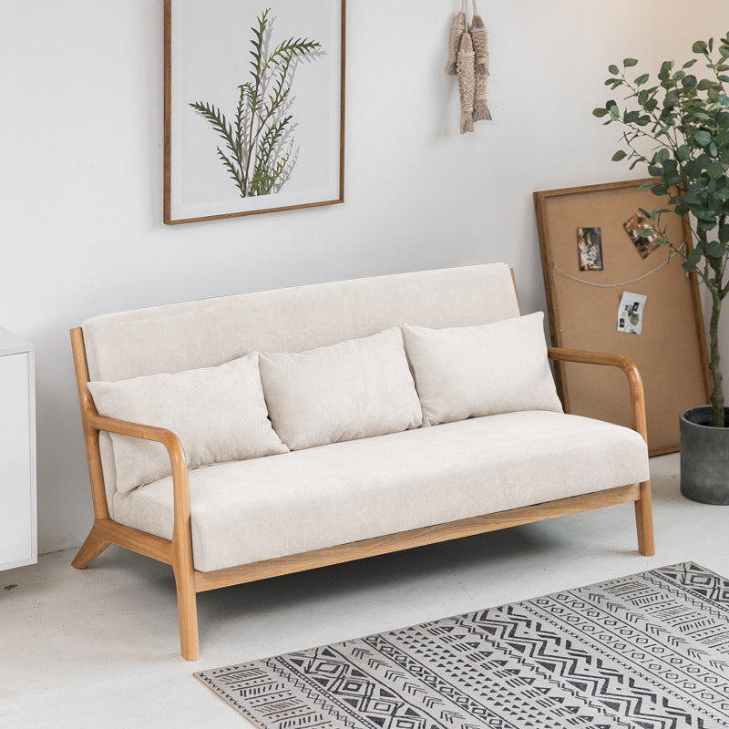 Nordic Solid Wood Sofa 3-Seater Square Arm Sofa with Single Cushion Seat