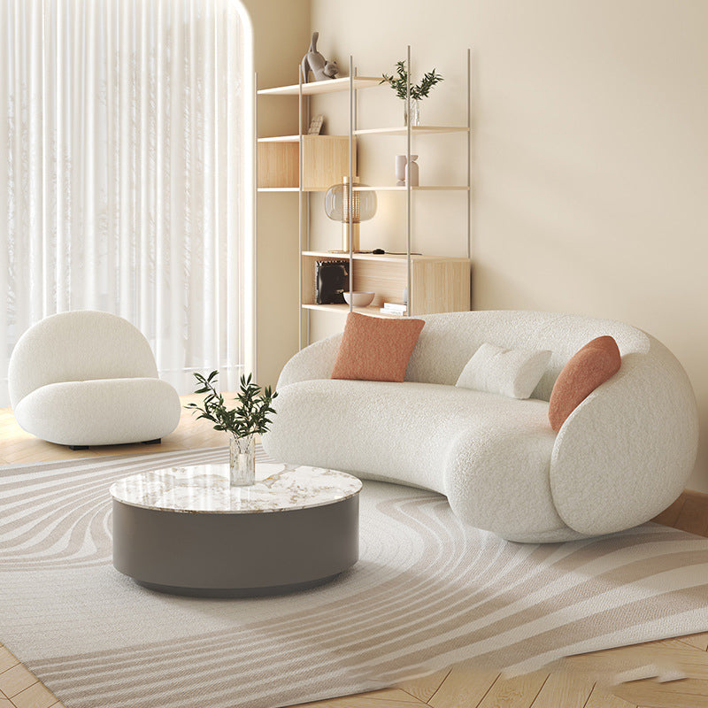 Sloped Arm Curved Sofa Nordic Wool Simple Sofa in White of 27.6" H