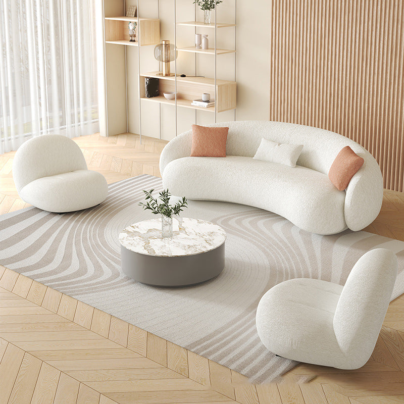 Sloped Arm Curved Sofa Nordic Wool Simple Sofa in White of 27.6" H