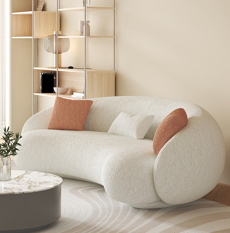 Sloped Arm Curved Sofa Nordic Wool Simple Sofa in White of 27.6" H