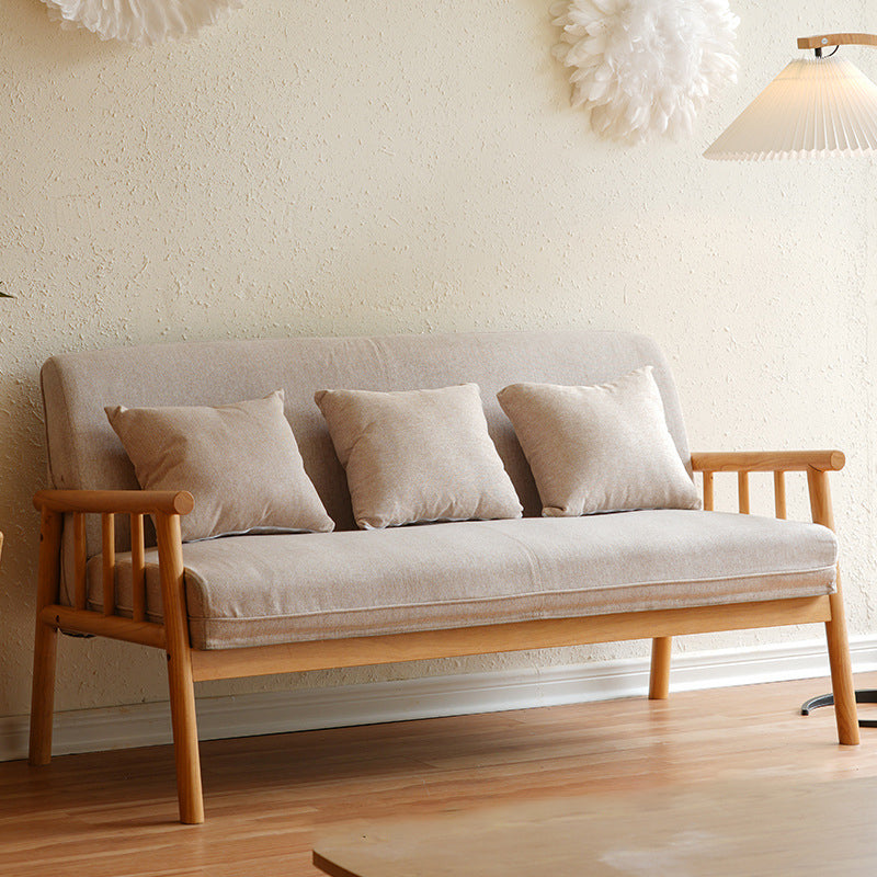 3-Seater Solid Wood Sofa Scandinavian Single Cushion Seat with Pillows