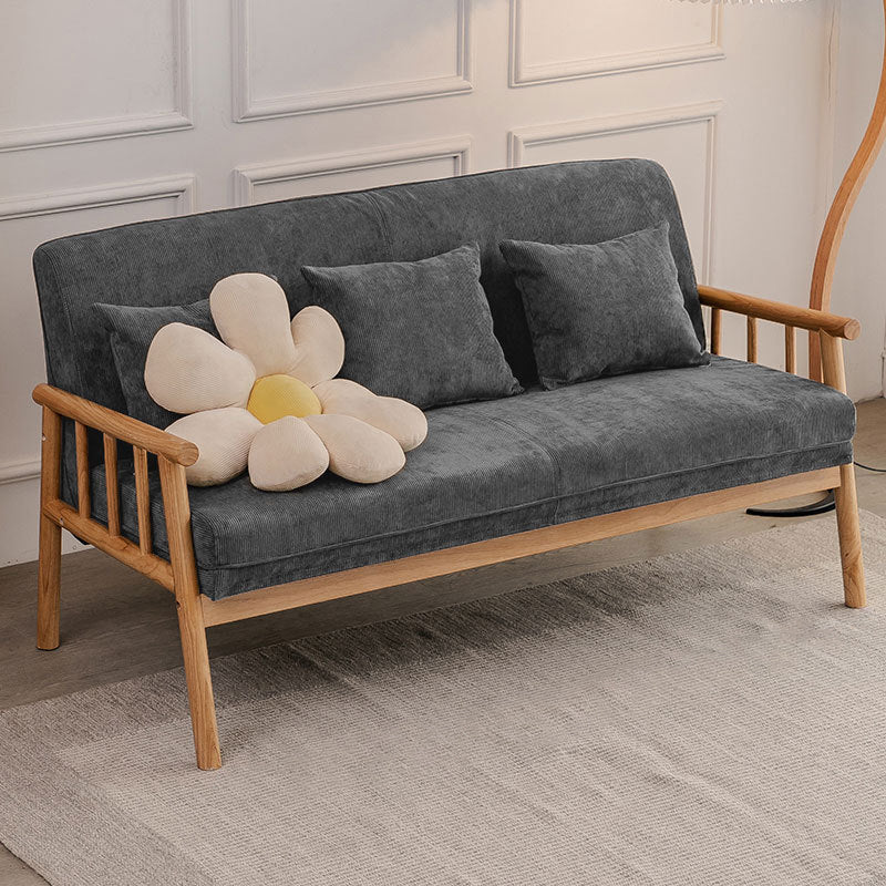 3-Seater Solid Wood Sofa Scandinavian Single Cushion Seat with Pillows