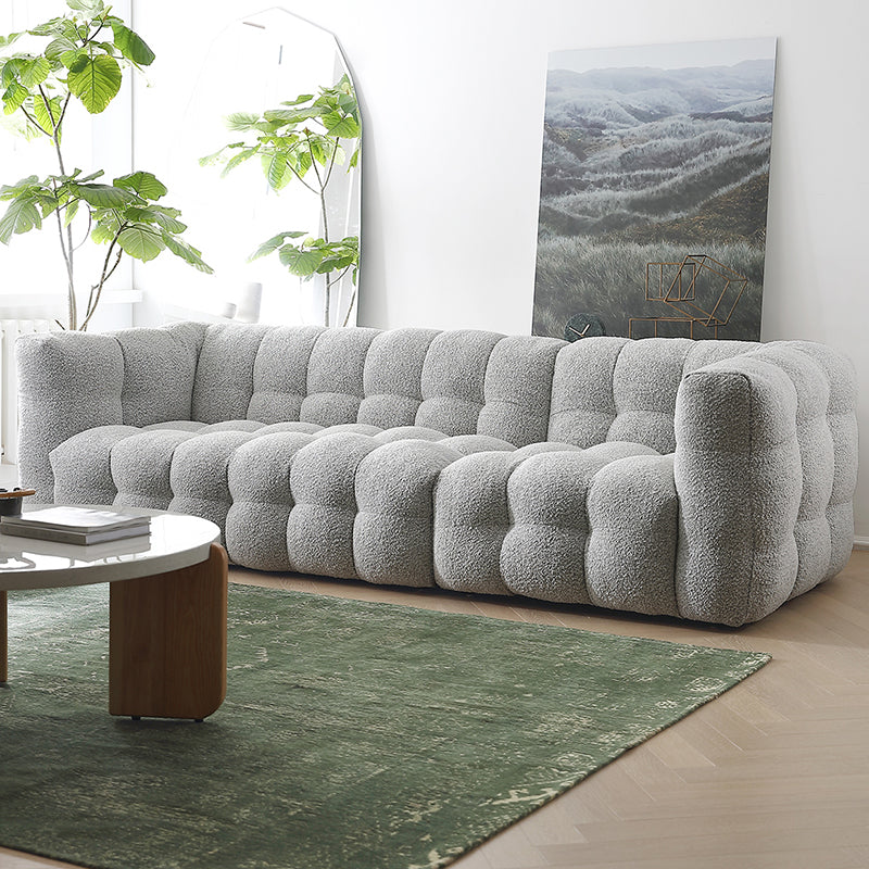 Beige and Gray Standard Seating Tuxedo Arm Sofa Biscuit Back for Apartment