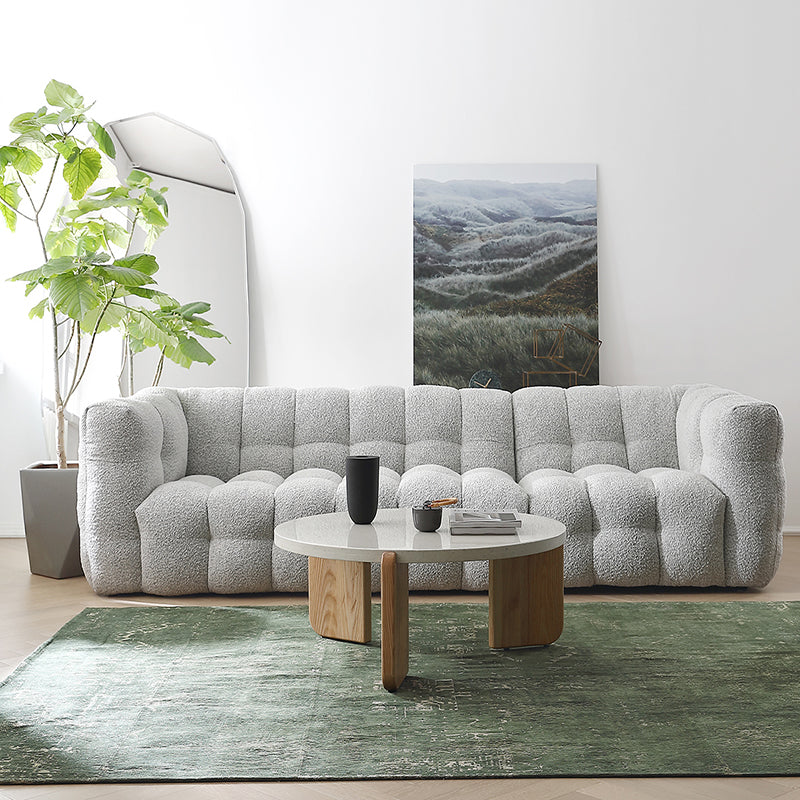 Beige and Gray Standard Seating Tuxedo Arm Sofa Biscuit Back for Apartment