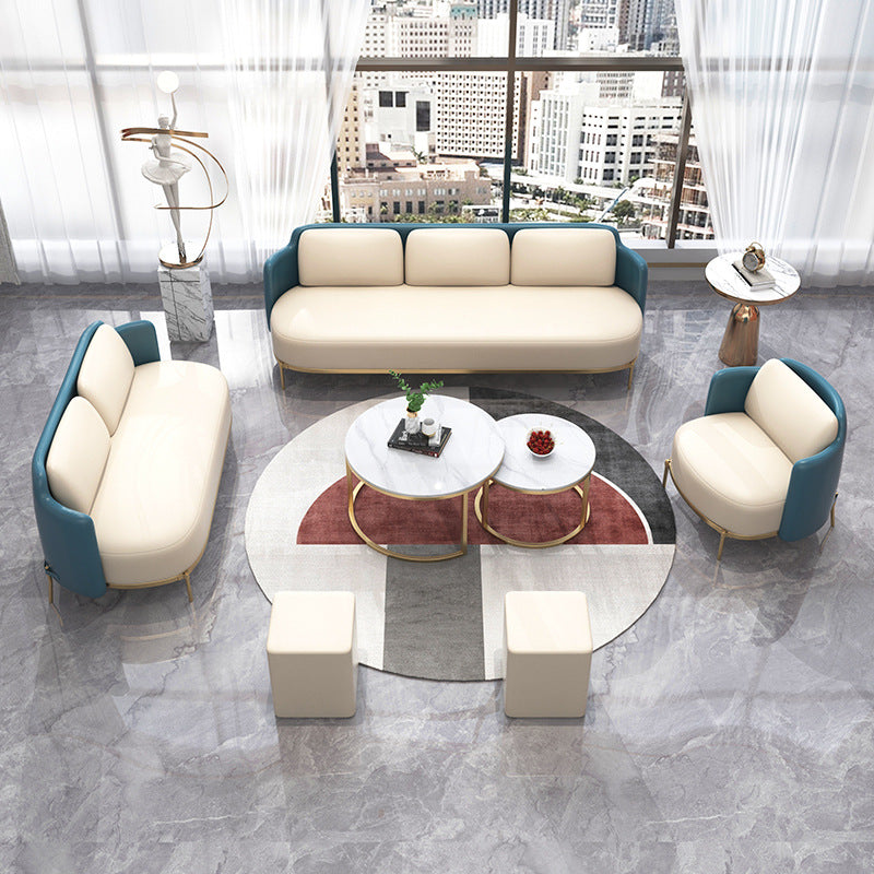 Tuxedo Arm Standard Sofa Leather and Iron Seating in Beige for Bonus Room