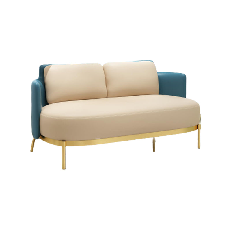 Tuxedo Arm Standard Sofa Leather and Iron Seating in Beige for Bonus Room