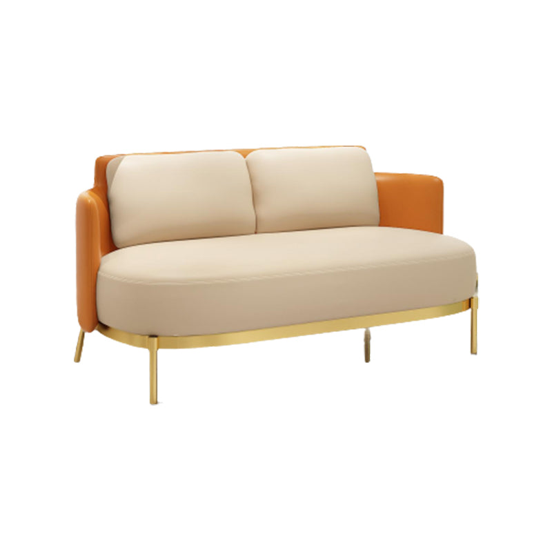 Tuxedo Arm Standard Sofa Leather and Iron Seating in Beige for Bonus Room