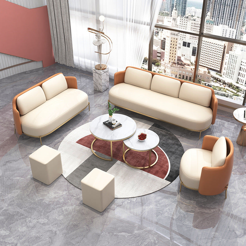 Tuxedo Arm Standard Sofa Leather and Iron Seating in Beige for Bonus Room