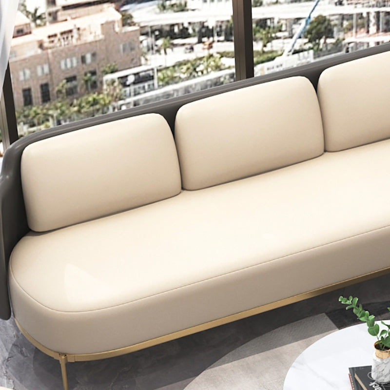 Tuxedo Arm Standard Sofa Leather and Iron Seating in Beige for Bonus Room