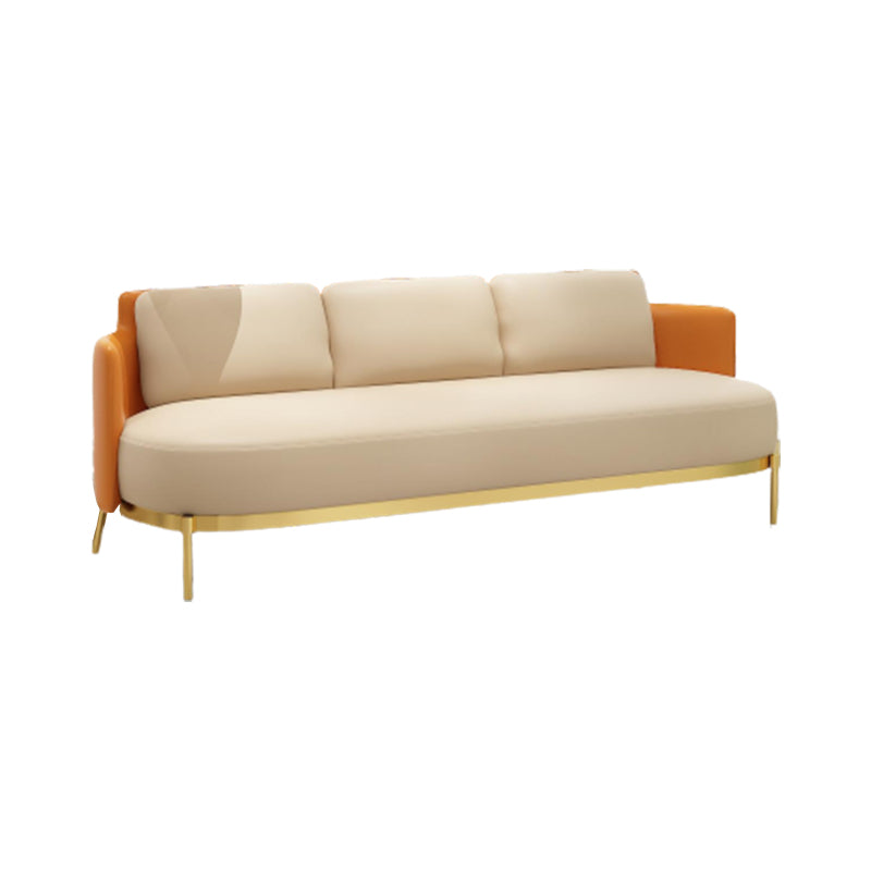 Tuxedo Arm Standard Sofa Leather and Iron Seating in Beige for Bonus Room