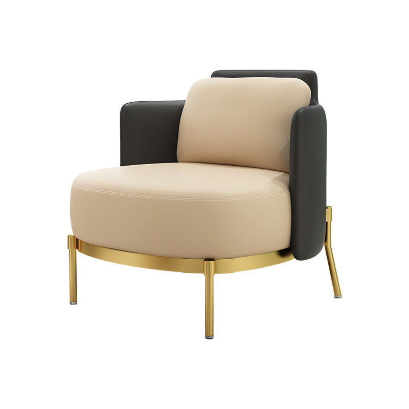 Tuxedo Arm Standard Sofa Leather and Iron Seating in Beige for Bonus Room
