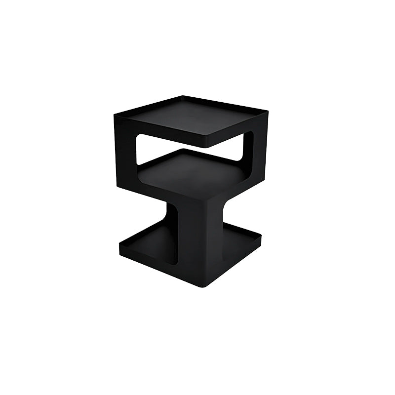 Tray Top Accent Side Table Metal Abstract Base End Table with Shelves