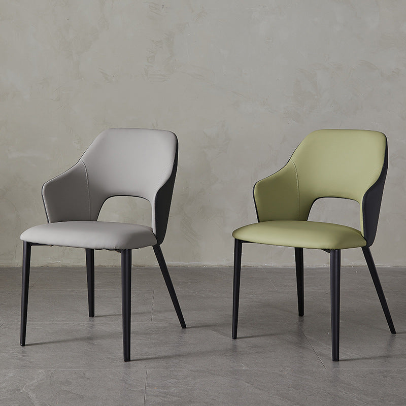 Contemporary Faux Leather Dining Chairs Black Legs Arm Chair