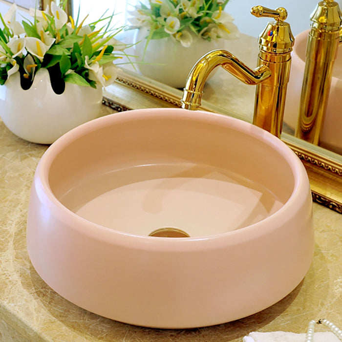 Traditional Bathroom Sink Porcelain Round Vessel Sink with Pop-Up Drain