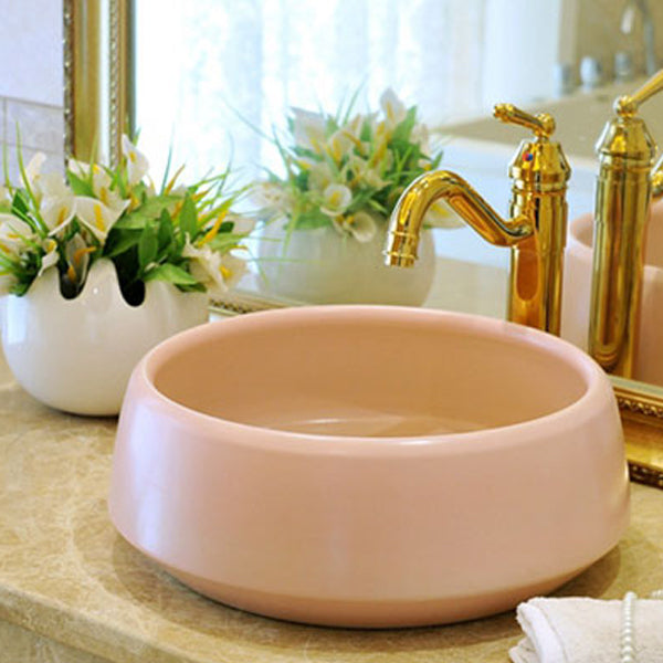 Traditional Bathroom Sink Porcelain Round Vessel Sink with Pop-Up Drain