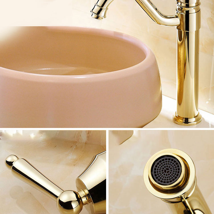 Traditional Bathroom Sink Porcelain Round Vessel Sink with Pop-Up Drain