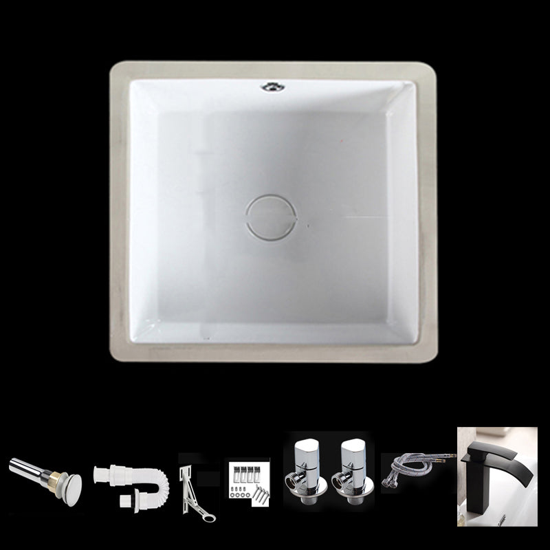 Modern Bathroom Sink Square Ceramic 1-Hole Overflow Sink with Faucet