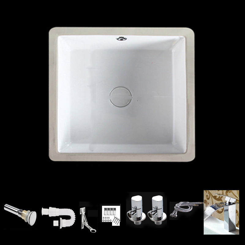 Modern Bathroom Sink Square Ceramic 1-Hole Overflow Sink with Faucet