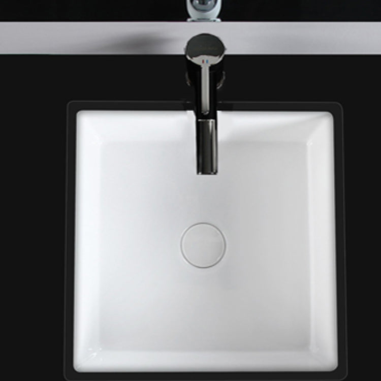 Modern Bathroom Sink Square Ceramic 1-Hole Overflow Sink with Faucet