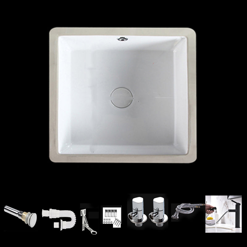 Modern Bathroom Sink Square Ceramic 1-Hole Overflow Sink with Faucet