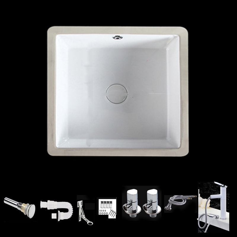 Modern Bathroom Sink Square Ceramic 1-Hole Overflow Sink with Faucet