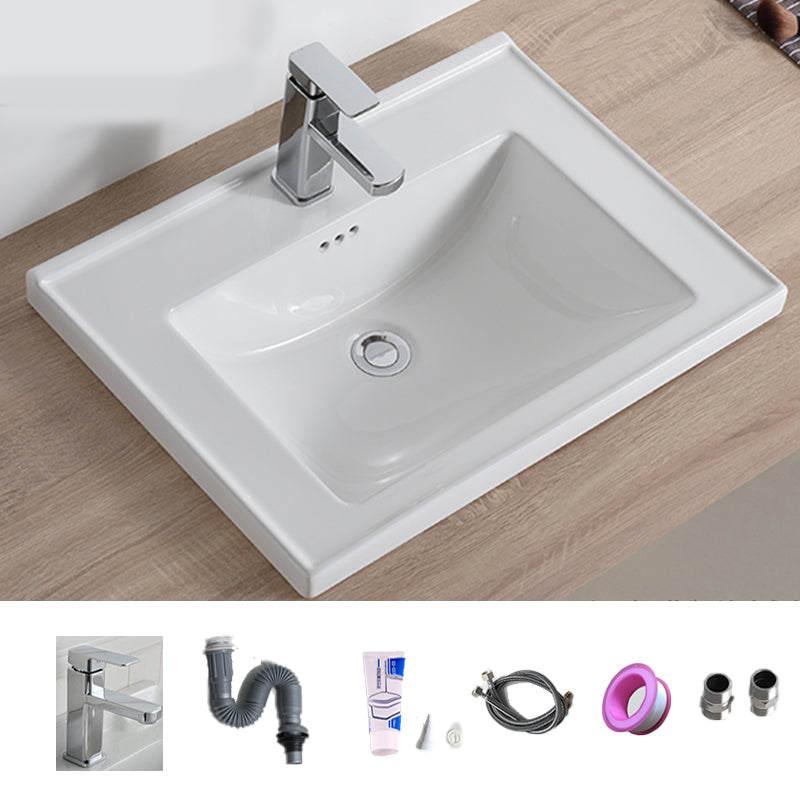 Modern Bathroom Sink Porcelain Rectangular Drop-in Bathroom Sink with Pop-Up Drain
