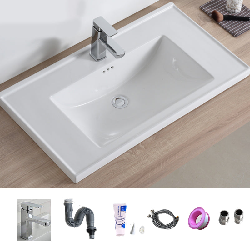 Modern Bathroom Sink Porcelain Rectangular Drop-in Bathroom Sink with Pop-Up Drain