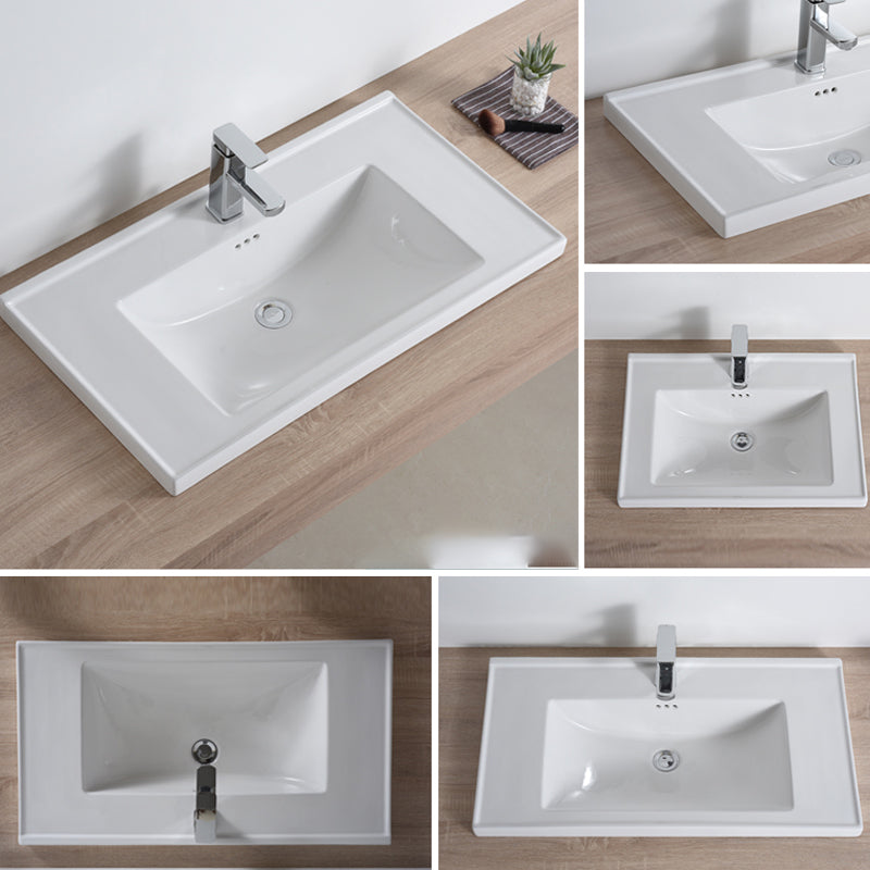 Modern Bathroom Sink Porcelain Rectangular Drop-in Bathroom Sink with Pop-Up Drain