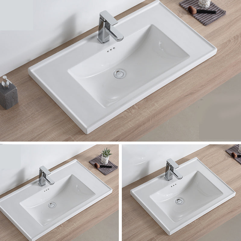Modern Bathroom Sink Porcelain Rectangular Drop-in Bathroom Sink with Pop-Up Drain