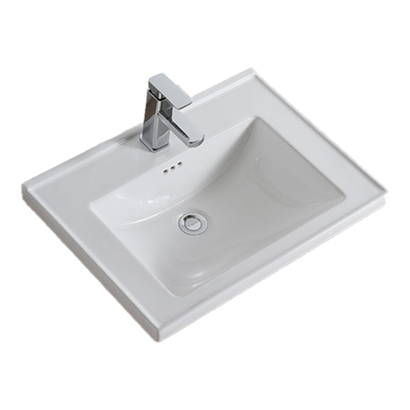Modern Bathroom Sink Porcelain Rectangular Drop-in Bathroom Sink with Pop-Up Drain
