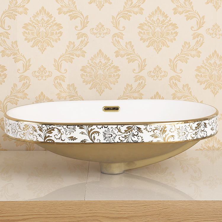 Traditional Bathroom Sink Porcelain Oval-Shape Vessel Bathroom Sink with Pop-Up Drain