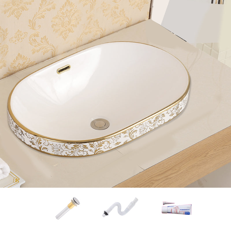Traditional Bathroom Sink Porcelain Oval-Shape Vessel Bathroom Sink with Pop-Up Drain