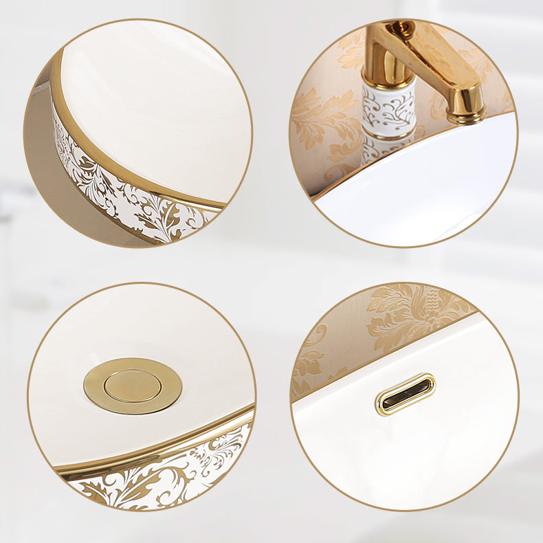 Traditional Bathroom Sink Porcelain Oval-Shape Vessel Bathroom Sink with Pop-Up Drain