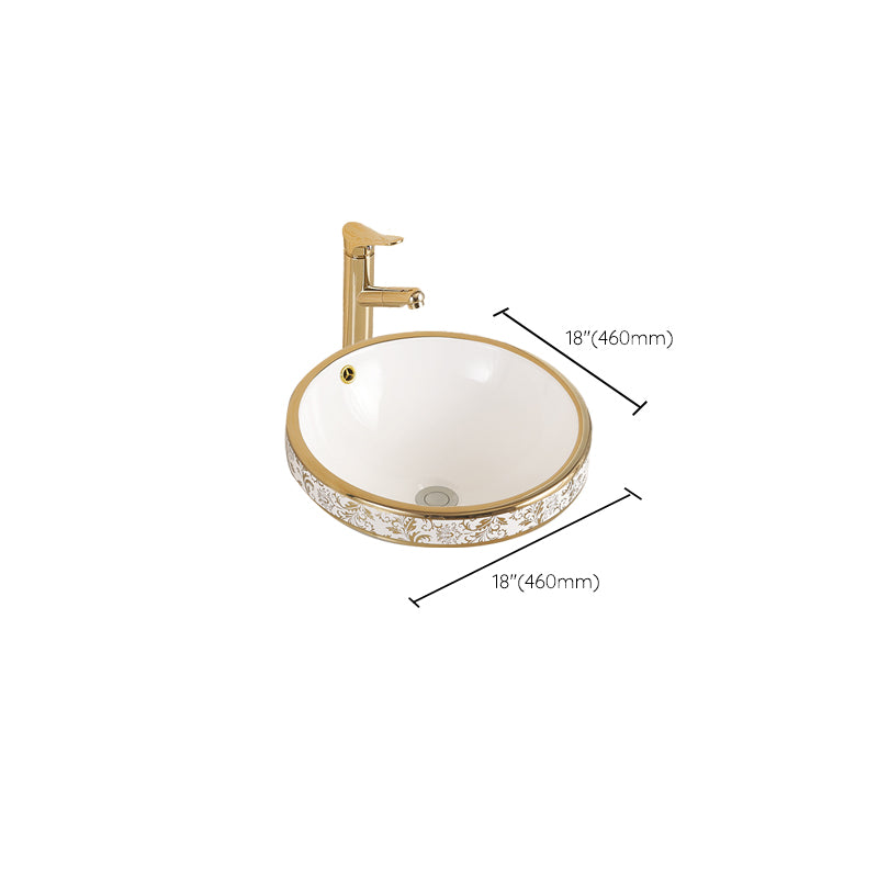 Traditional Bathroom Sink Porcelain Oval-Shape Vessel Bathroom Sink with Pop-Up Drain
