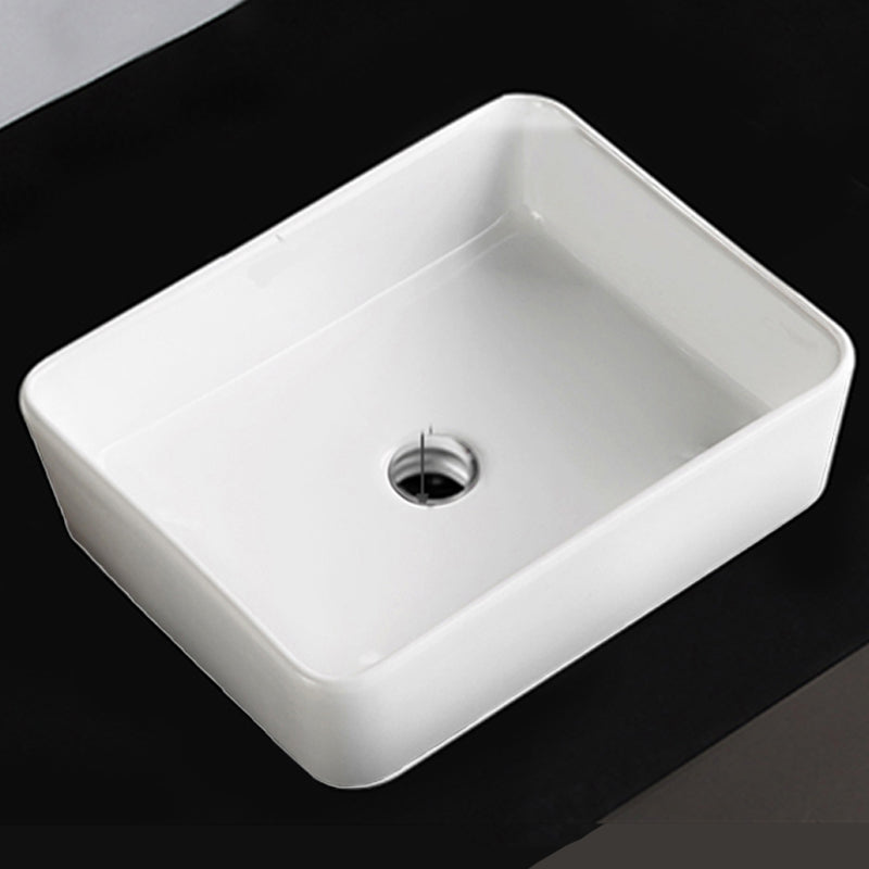 Modern Bathroom Sink Porcelain Square Vessel Lavatory Sink with Pop-Up Drain