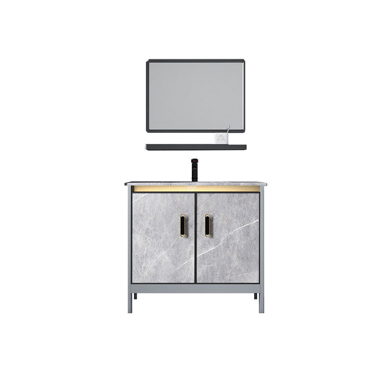 Contemporary Sink Cabinet Freestanding Mirror Cabinet Bathroom Vanity Set in Gray