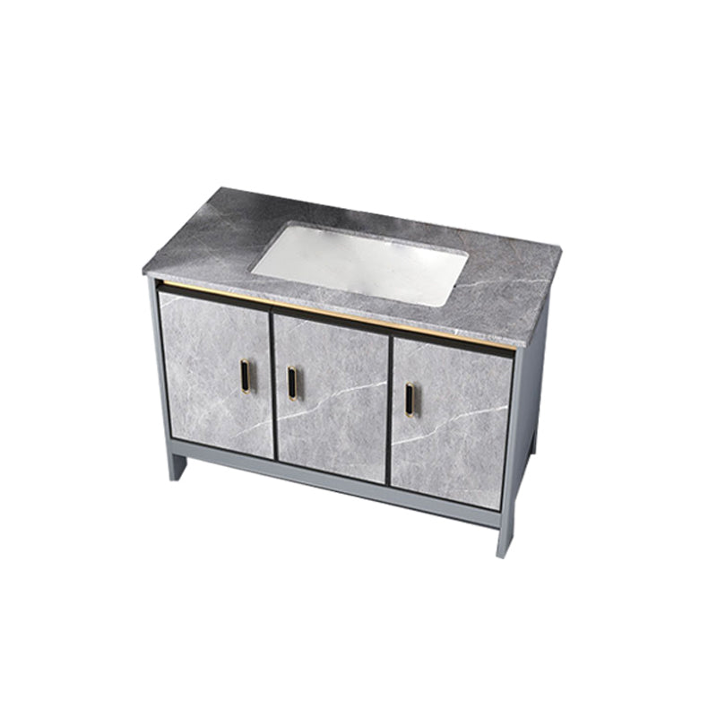 Contemporary Sink Cabinet Freestanding Mirror Cabinet Bathroom Vanity Set in Gray