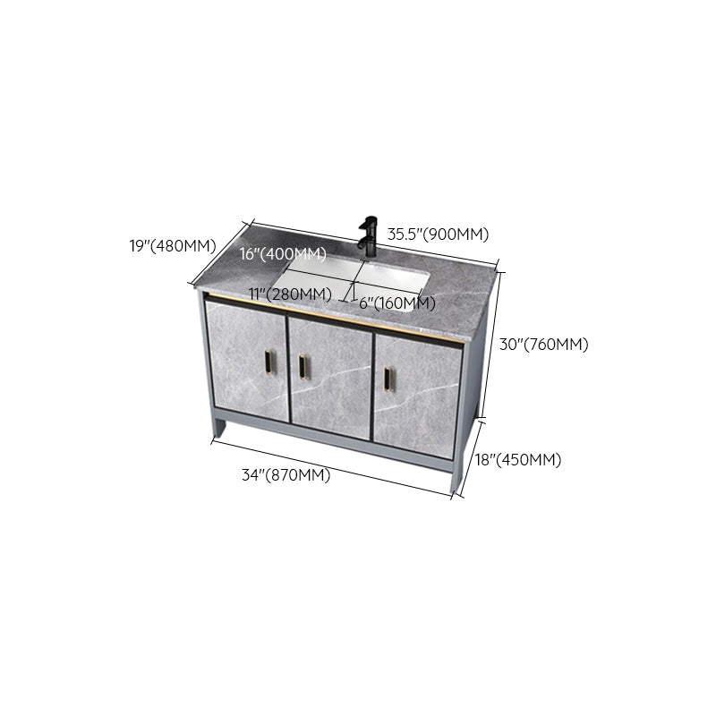 Contemporary Sink Cabinet Freestanding Mirror Cabinet Bathroom Vanity Set in Gray