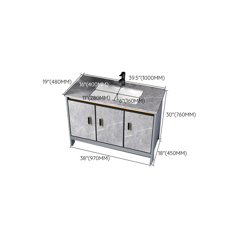 Contemporary Sink Cabinet Freestanding Mirror Cabinet Bathroom Vanity Set in Gray
