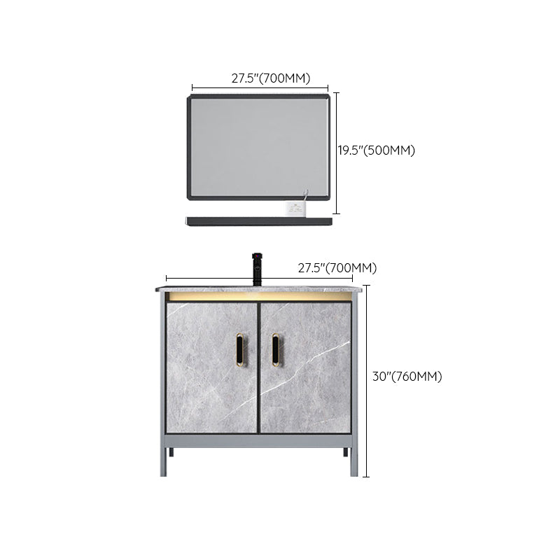 Contemporary Sink Cabinet Freestanding Mirror Cabinet Bathroom Vanity Set in Gray