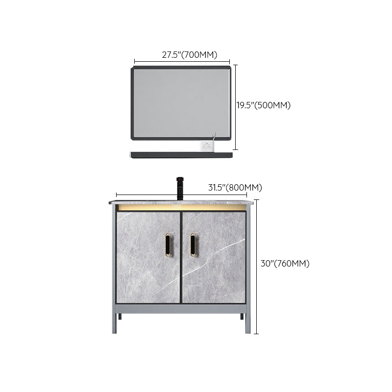 Contemporary Sink Cabinet Freestanding Mirror Cabinet Bathroom Vanity Set in Gray