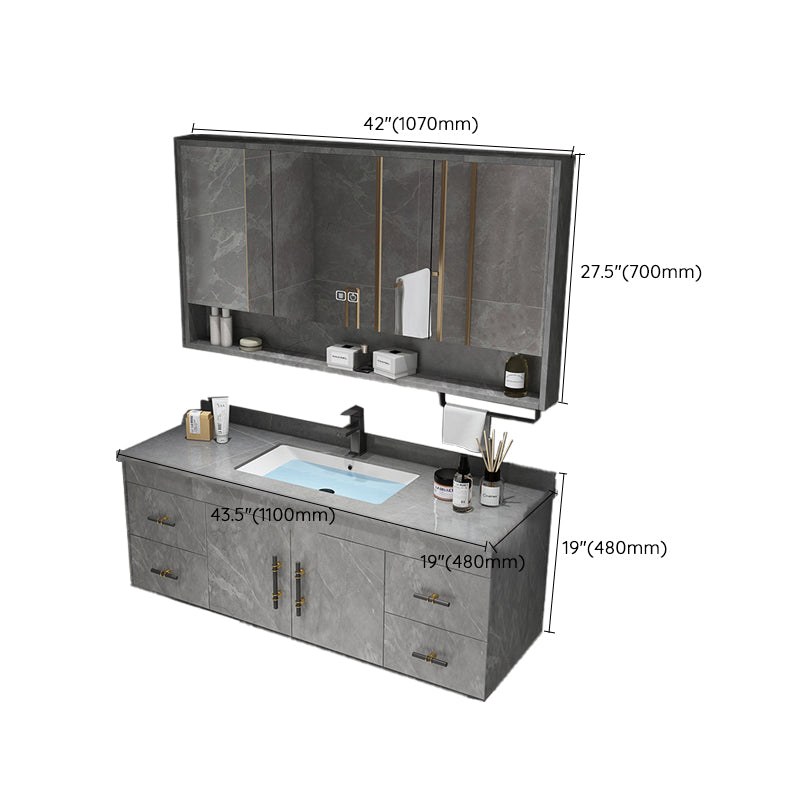 Stone Top Vanity Set Single Sink Mirror Drawers Wall-Mounted Rectangle Vanity with 2 Doors