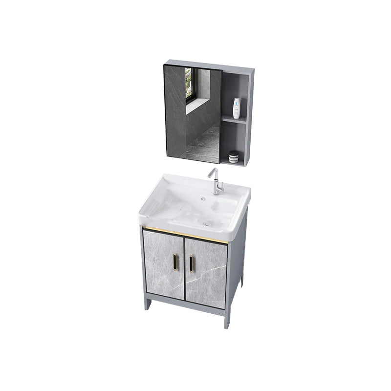 Metal Freestanding Sink Vanity Modern Mirror Cabinet Bathroom Vanity Set in Gray