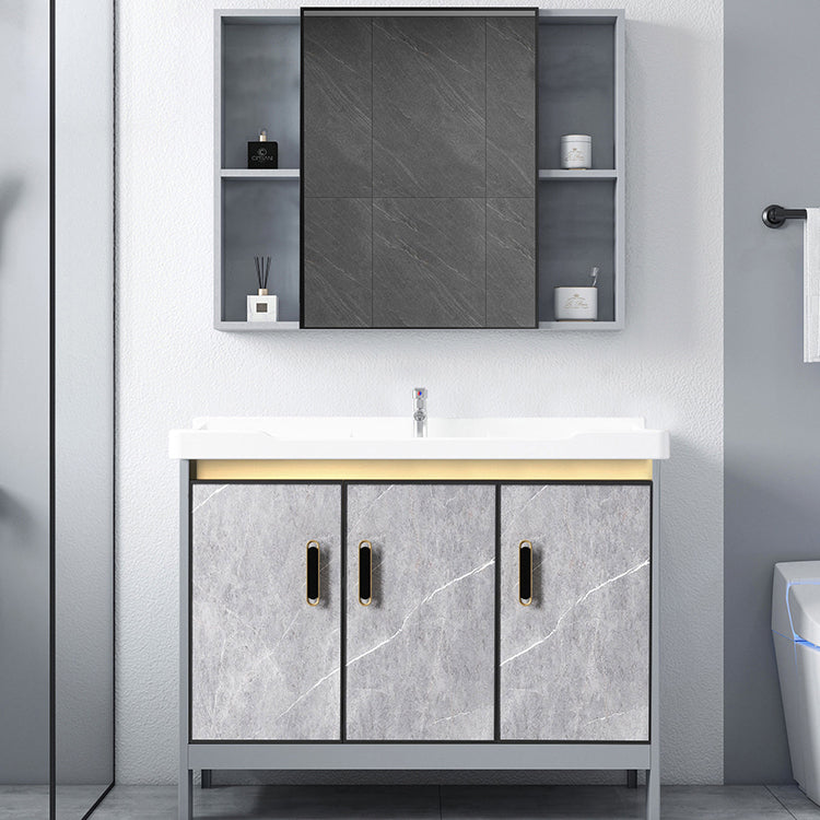 Metal Freestanding Sink Vanity Modern Mirror Cabinet Bathroom Vanity Set in Gray