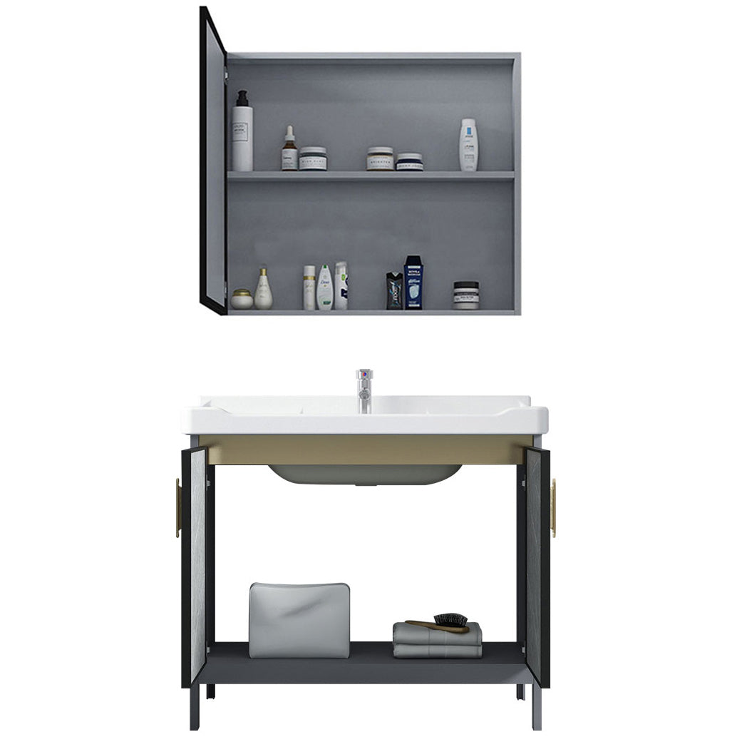 Metal Freestanding Sink Vanity Modern Mirror Cabinet Bathroom Vanity Set in Gray