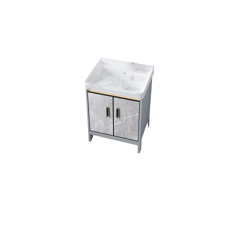 Metal Freestanding Sink Vanity Modern Mirror Cabinet Bathroom Vanity Set in Gray