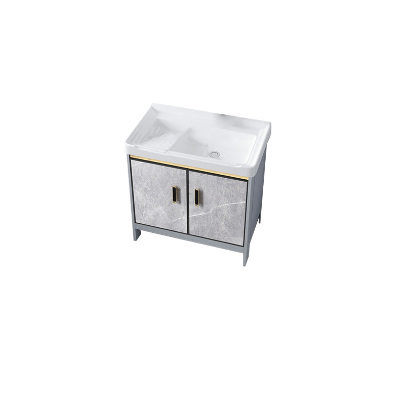 Metal Freestanding Sink Vanity Modern Mirror Cabinet Bathroom Vanity Set in Gray